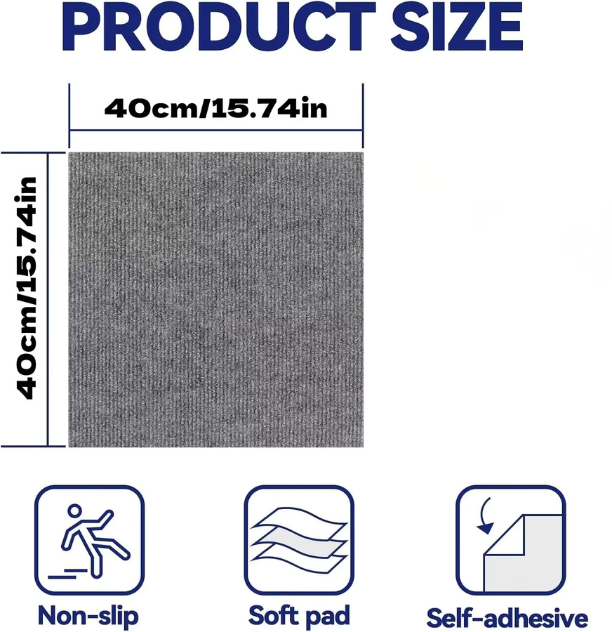 10 Stück selbstklebende Teppich-Bodenaufkleber in Grau, quadratische Matten für Esszimmer und Schlafzimmer, B/B: 40 x 40 cm - Bild 2