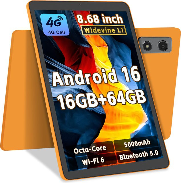 Paitanry Android 16 Tablet mit 8,68 Zoll Display, 16GB RAM, 64GB ROM, Octa-Core T616, 4G LTE, WiFi 6 und Bluetooth 5.0 - Bild 1