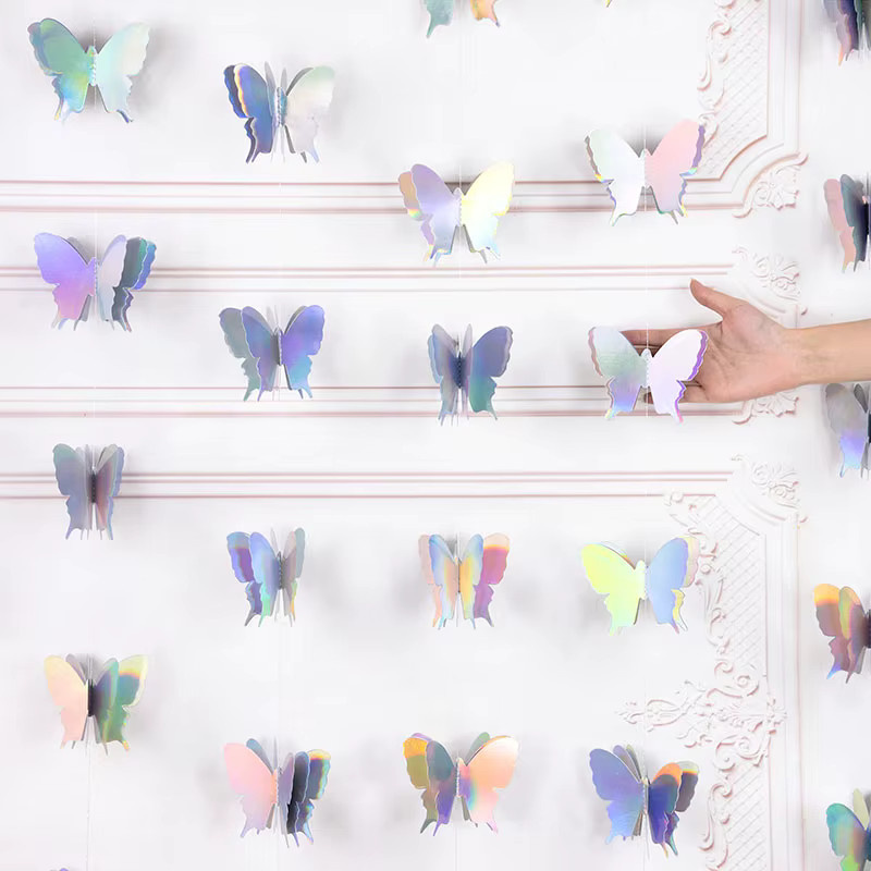 ZQNYCY 3D Laser Schmetterling Papier Girlande Multicolor, Länge: 200 cm, ideale Dekoration für Hochzeit, Geburtstag, Party oder Kinderzimmer - Bild 2