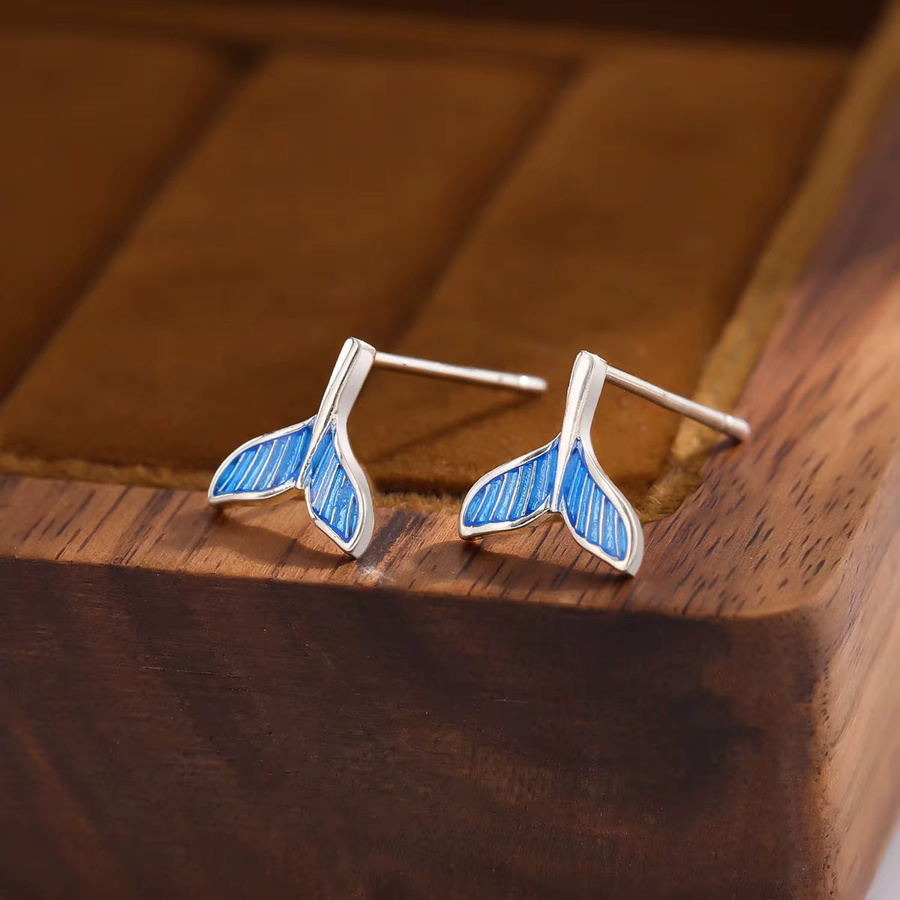 GaGa-Duck Ohrstecker, 925 Silber, blaue Meerjungfrauenfischschwanz-Ohrringe - Bild 2