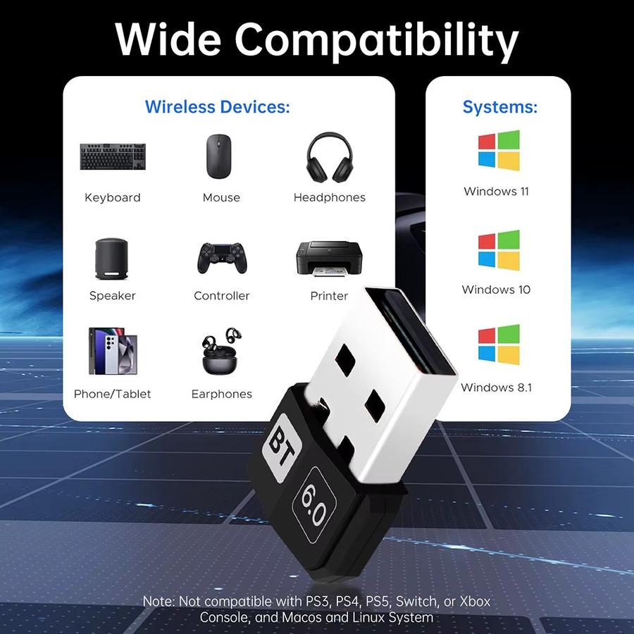 Fenvi USB Bluetooth 6.0 Adapter in Schwarz als Wireless Receiver und Sender für PC und Laptop, kompatibel mit Windows 11/10 - Bild 5
