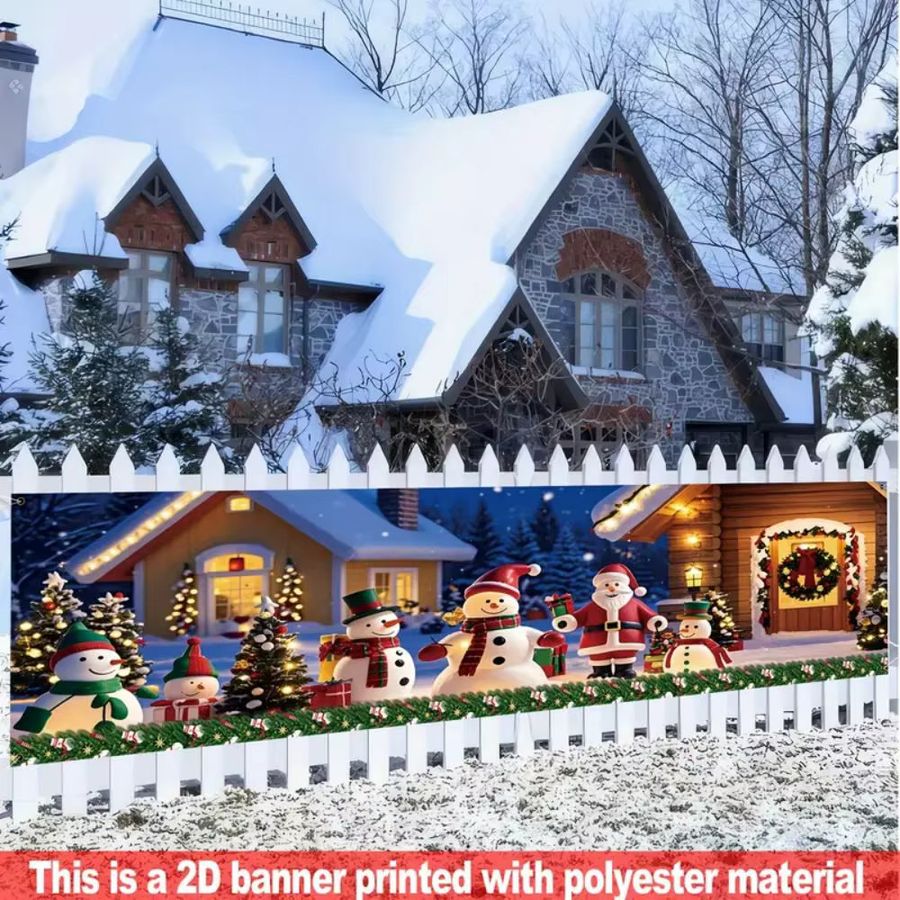 VIKAMA Weihnachtsbanner für den Außenbereich und Garten als hängende Winterdekoration für Weihnachten und das neue Jahr aus Polyester, Breite: 180 cm, Höhe: 35 cm - Bild 2