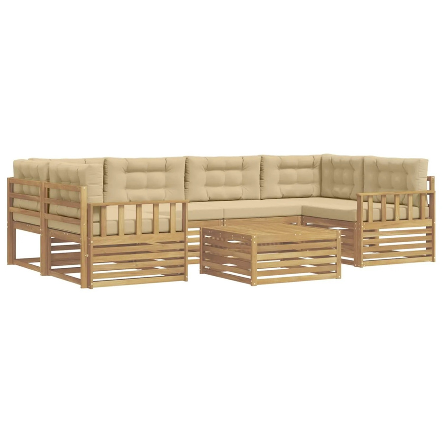 vidaXL Outdoor-Sofagarnitur L-Form aus Akazienholz mit 7 Kissen in Weiß und Beige - Bild 2