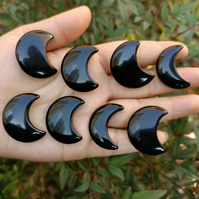 CrystalHola Obsidian-Kristallsteine in Halbmondform, Farbe Schwarz - Bild 1