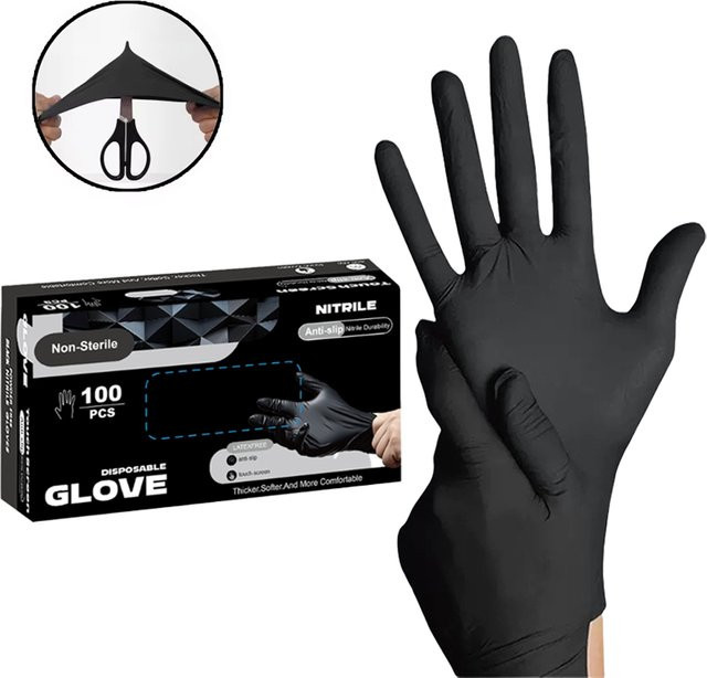 Untior Einweghandschuhe aus Nitrilkautschuk in Schwarz, elastische und wasserdichte Latexhandschuhe für Lebensmittel, Arbeit und Reinigung - Bild 1