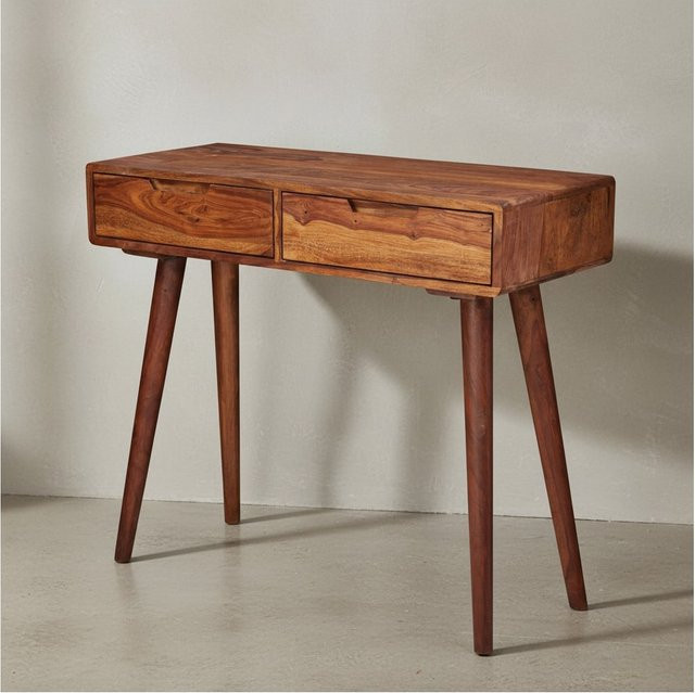 KADIMA DESIGN Rustikaler Konsolentisch aus Massivholz Sheesham in Braun im Landhausstil, Breite: 90 cm, Tiefe: 36 cm, Höhe: 76 cm - Bild 1