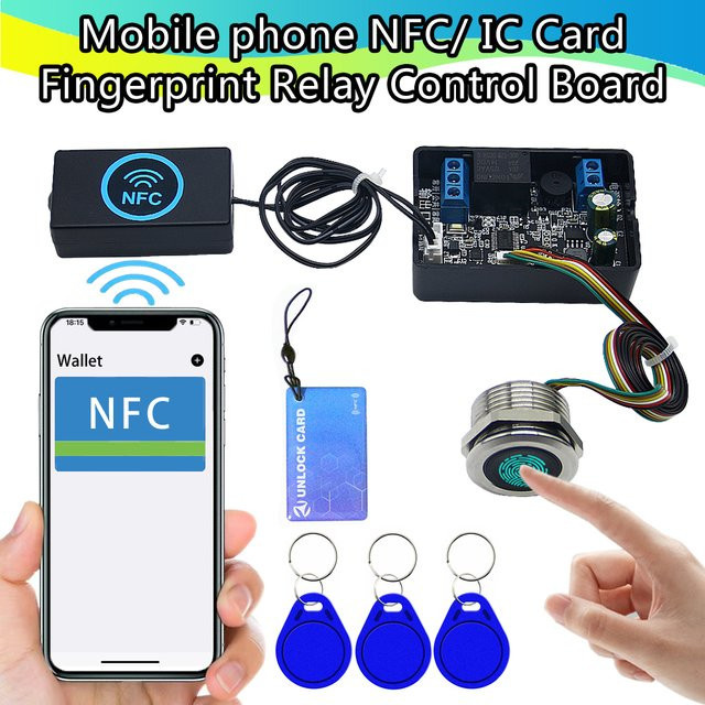 NFC Induktion Relais Modul für Handy und IC-Karte zur Zugangskontrolle mit Fingerabdruck-Funktion für Autotüren, Schwarz - Bild 1