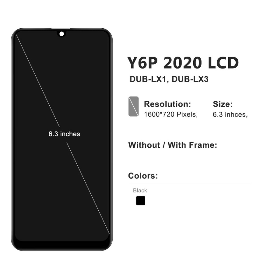 Huawei LCD-Display mit Touchscreen und Rahmen für Y6P 2020, Honor 9A MOA-LX9N und Enjoy 10E, 6,3 Zoll, Schwarz - Bild 3