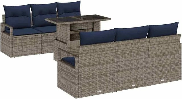 vidaXL Gartensofa-Set aus Poly-Rattan in Grau, 7-teiliges Lounge-Set mit Tisch, Kissen und integriertem Stauraum - Bild 1