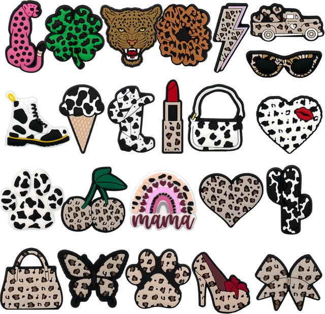 Schuh-Charms Leopardenmuster, Blumen, Lippenstift, Herz, Damen - Bild 1