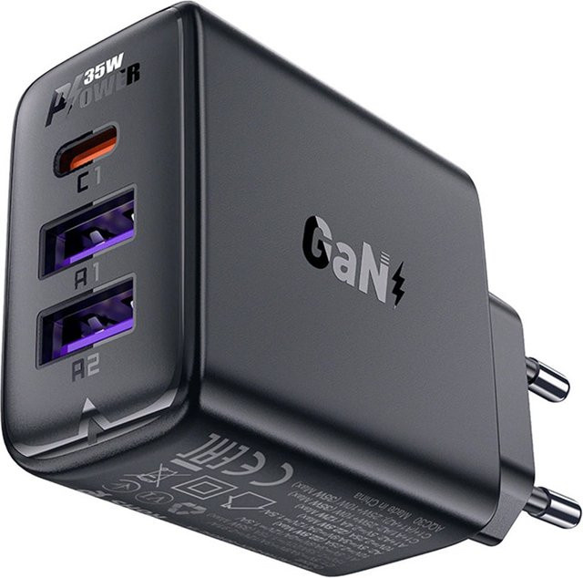 Acefast A57 Netzladegerät mit 35W, 3A, 2 x USB-A und 1 x USB-C, Schwarz - Bild 1