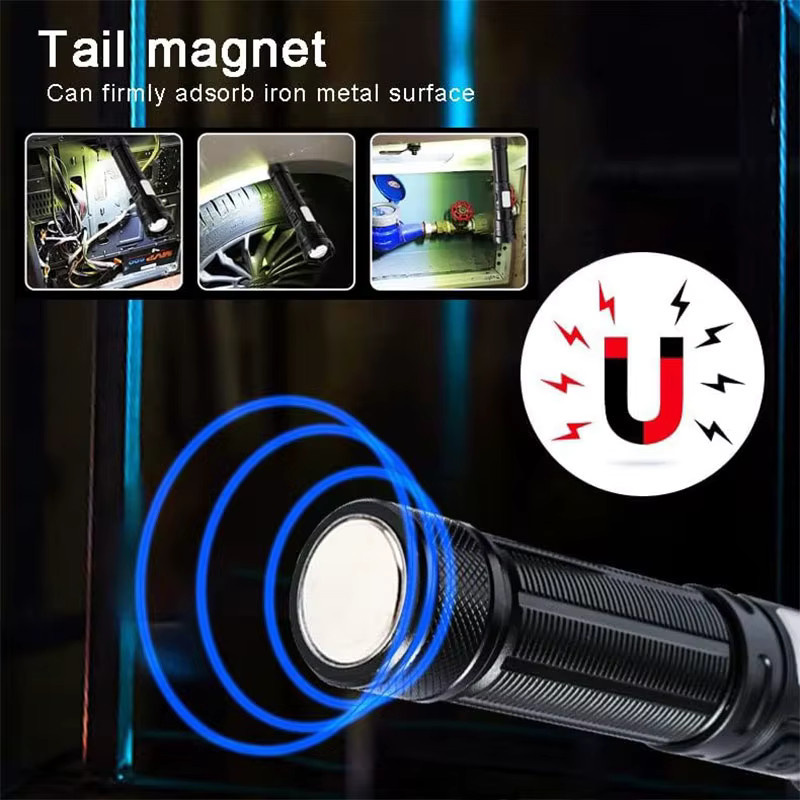 Mikenoon Taktische LED Taschenlampe aus Aluminiumlegierung mit Magnet und wiederaufladbarem Akku, Schwarz - Bild 4