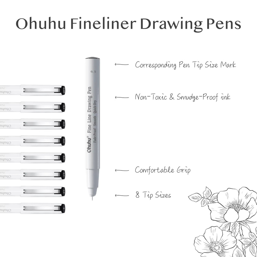 Ohuhu Micro Pen Fineliner Zeichenstifte im 8er-Pack, wasserfeste Kunstfarbige Stifte in Mehrfarbig für Manga, Skizzen und zum Schreiben - Bild 4