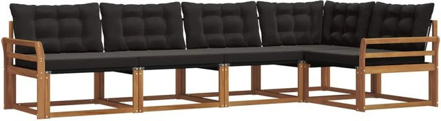 vidaXL Outdoor-Sofagarnitur 5-teilig aus Akazienholz und Textilene in Schwarz und Natur mit Kissen - Bild 1