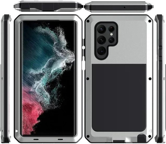 Doom Armor Heavy Duty Schutzhülle aus Metall und Aluminium für Samsung Galaxy S24 S23 S22 S21 S20 Ultra Plus Note 20 Ultra in Silber - Bild 1