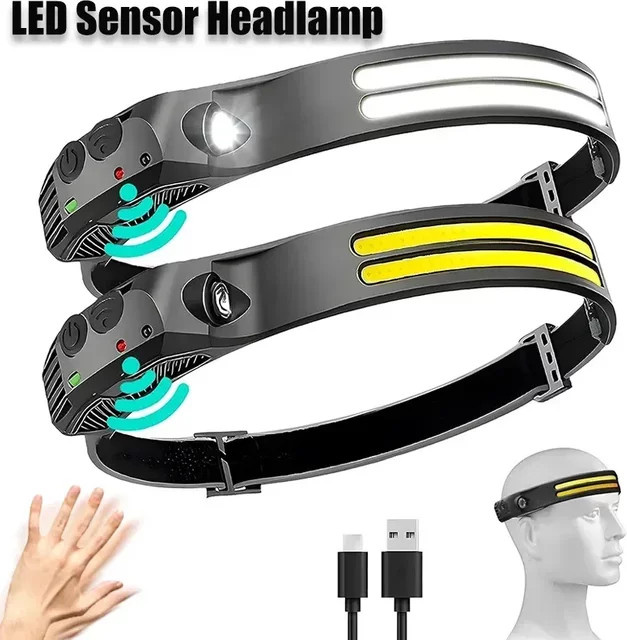 USB wiederaufladbare LED-Sensor-Stirnlampe mit XPE und COB-Scheinwerfer, wasserdichte Arbeitslampe für Camping und Angeln - Bild 1