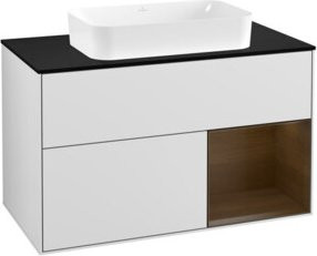 V&B Finion Waschtischunterschrank mit LED-Beleuchtung und offenen Regalfächern, Weiß lackiert, Breite: 100 cm - Bild 1
