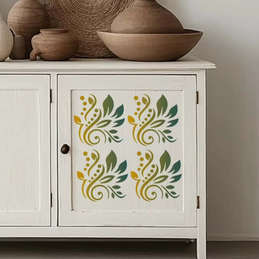 9 Stück DIY-Schablonen Set mit Blumen- und Rankenmotiven, wiederverwendbare Schablonenvorlagen für Zeichnungen, B/B: 15 x 15 cm - Bild 2