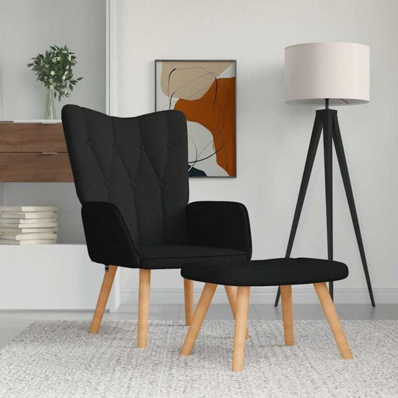 Modernes vidaxl Relaxsessel mit Hocker aus Stoff in Schwarz mit Holzgestell B/T/H: 95,5 x 69 x 61,5 cm - Bild 1