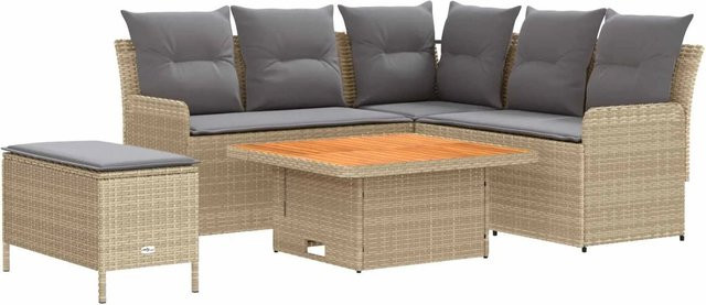vidaXL Gartenmöbel-Set aus PE-Rattan und Akazienholz in Beige und Hellgrau mit Polsterkissen und Armlehnen - Bild 1