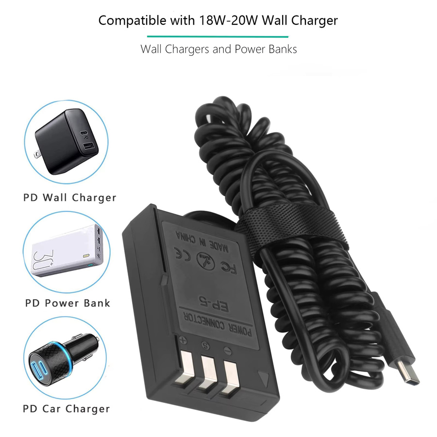 Nikon USB-C Stromkabel für EP-5 DC-Koppler und EN-EL9a Dummy-Akku in Schwarz - Bild 4