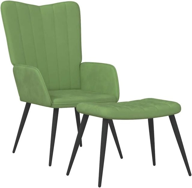 vidaXL Relaxsessel mit Hocker in Hellgrün aus Samt mit Metallgestell - Bild 1