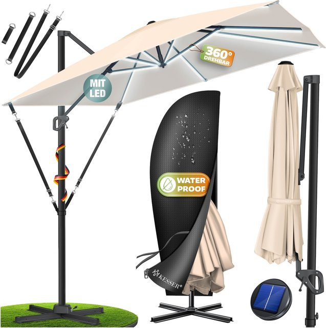 KESSER Ampelschirm SUN XL mit UV50+ Sonnenschutz, drehbar, neigbar und kippbar, B/T: 300 x 300 cm - Bild 1