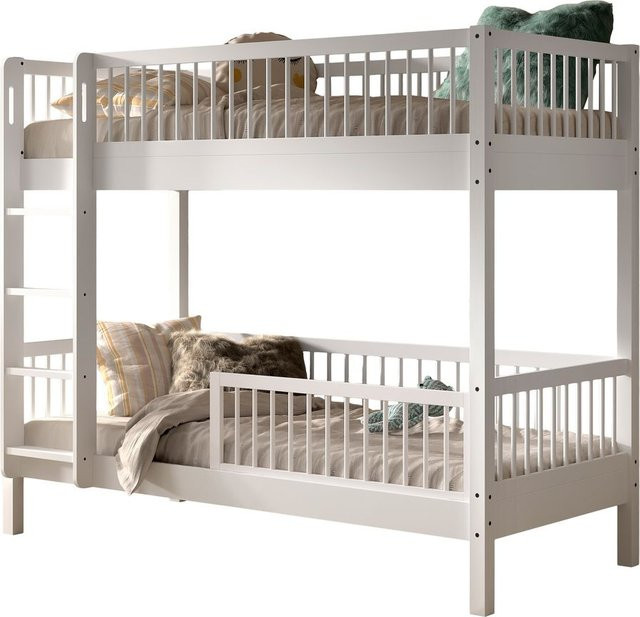 VIPACK FAGUS Etagenbett aus massiver Buche in Weiß inklusive Lattenrost und Rausfallschutz, B/T/H: 90 x 200 x 207,5 cm - Bild 1