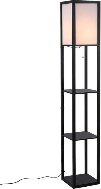 HOMCOM Stehleuchte mit Regalen in Schwarz aus Holz und MDF mit Stoffschirm, E27, B/T/H: 26 x 26 x 160 cm - Bild 3
