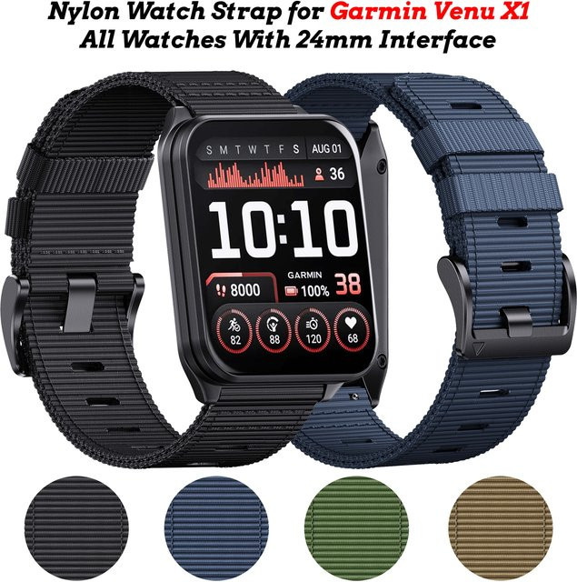 NUOTUO Uhrenarmband Nylon, 24 mm, Schwarz, Unisex - Bild 1