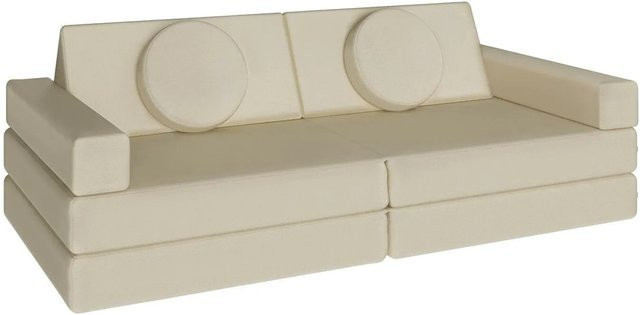 Tectake Spielsofa Lilly 8-teilig in Beige mit Leinenbezug, flexible Anordnung, B/T/H: 120 x 60 x 45 cm - Bild 1