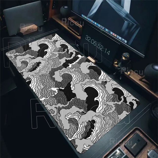 Great Waves Gamer-Mauspad XXL Schreibtischunterlage in Schwarz Weiß - Bild 1
