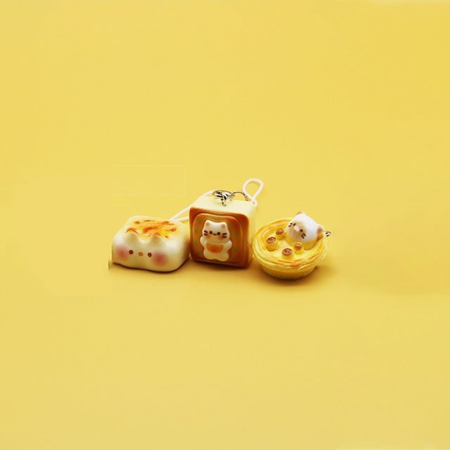 3-teiliges Set Japanischer Stil Niedliche Katzen-Brot-Handyanhänger und Schlüsselanhänger in Multicolour - Bild 1