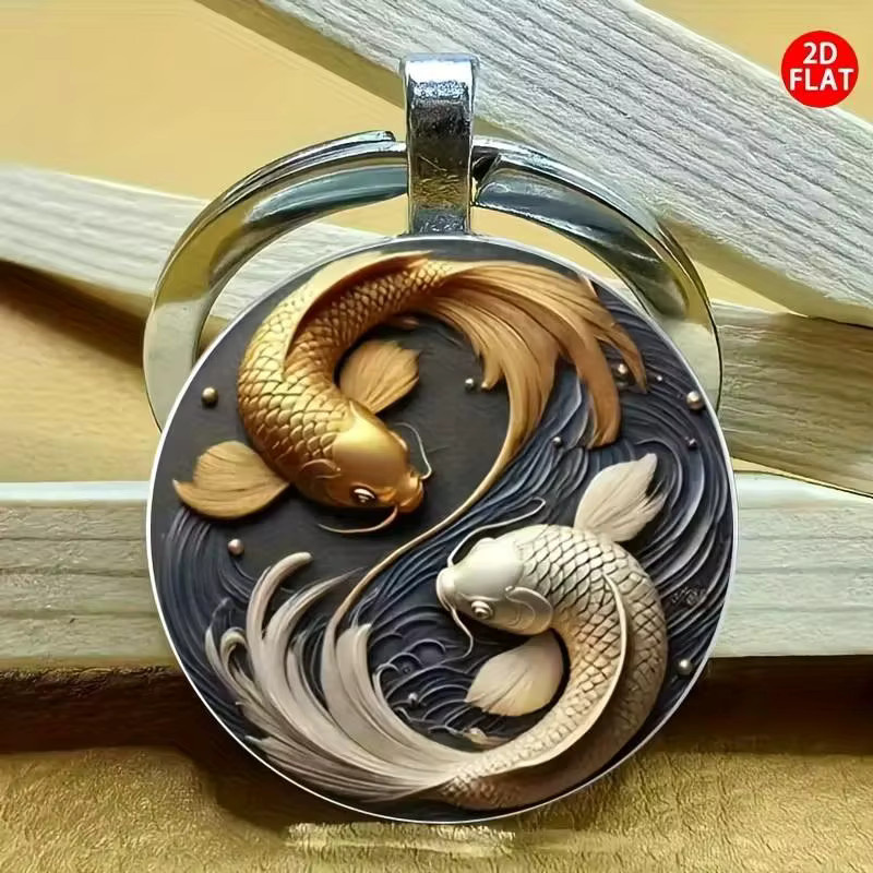 Velishy Schlüsselanhänger Yin Yang Koi, rundes Glas - Bild 2