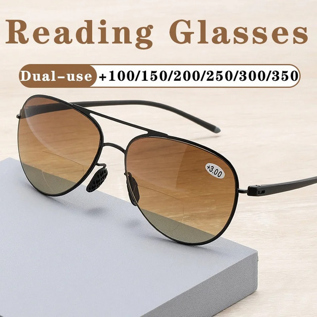 Bifokale Lesebrille für Herren, Vollrand, Aviator, Metall - Bild 1