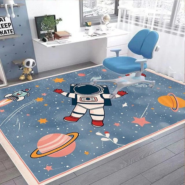 Karpetti Weltraum Astronaut Cartoon Teppich für Kinderzimmer und Wohnzimmer, Blau, B: 200 cm, T: 230 cm, Waschbar und Rutschfest - Bild 1