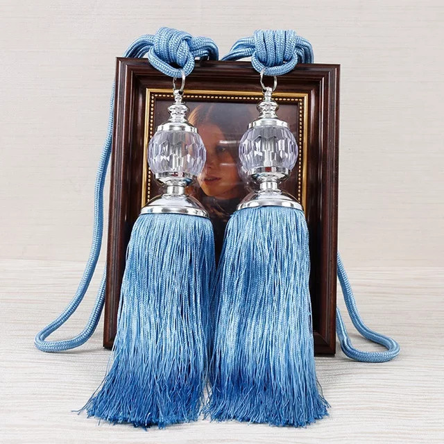 Set aus 2 Paar Vorhangraffhaltern mit Kristallperlen und Quasten in Transparent und Pink - Bild 1