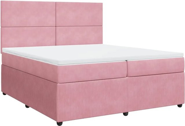 vidaXL Boxspringbett mit Matratze in Rosa, Hybrid-Design mit Taschenfederkern und Samtbezug, B/T: 200 x 200 cm - Bild 1
