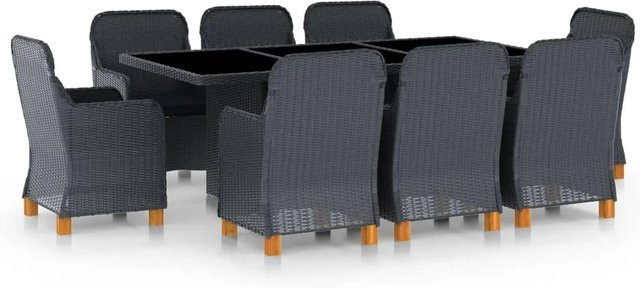 vidaXL 9-tlg Garten-Essgruppe Modell 5 aus Poly Rattan und Akazienholz in Dunkelgrau mit Hartglasplatte - Bild 1