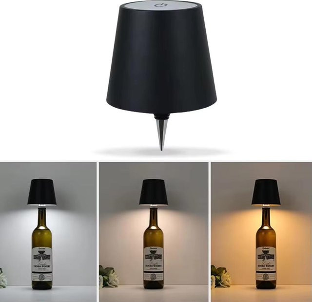 YJMP Super Lighting Kabellose LED-Weinflaschenlampe in Schwarz mit Touch-Steuerung, stufenlosem Dimmen und 3 Lichtfarben als tragbare Tischlampe - Bild 1