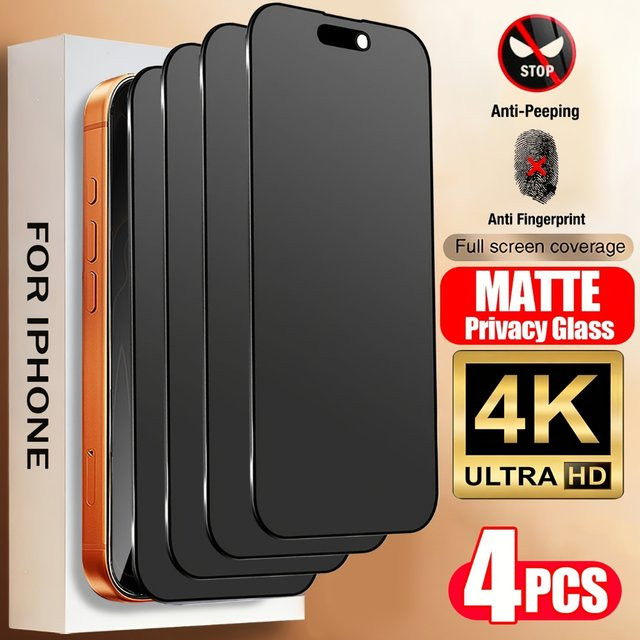 NNBILI 4er-Set Matt Sichtschutz-Displayschutz für iPhone 17 16 15 14 13 12 11 Pro Max, Kratzfest und Anti-Fingerabdruck, Schwarz - Bild 1