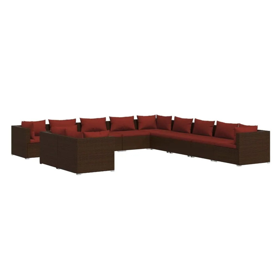 vidaXL 11-teiliges Garten-Lounge-Set in U-Form aus braunem Poly-Rattan mit Kissen und pulverbeschichtetem Stahlgestell - Bild 2