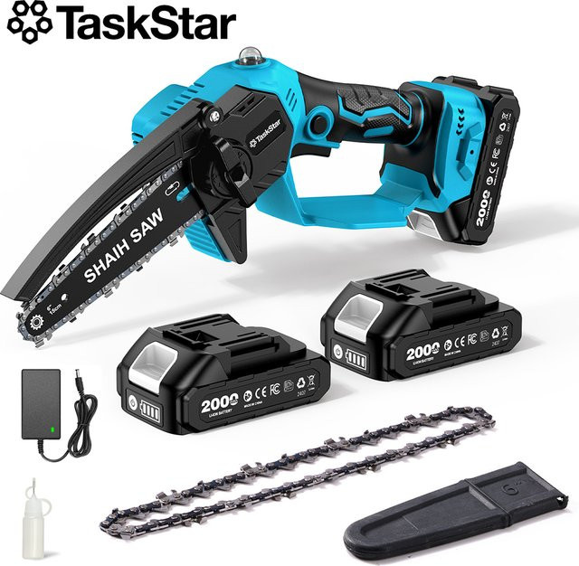 TaskStar Mini-Kettensäge 6 Zoll mit 2 Akkus 2,0 Ah, kabelloses Garten-Elektrosäge-Handwerkzeug kompatibel mit Makita 18V LXT - Bild 1