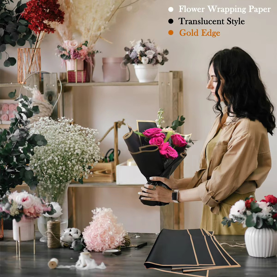 20 Blatt wasserfestes Blumen-Geschenkpapier mit goldenen Kanten in Multicolour für DIY-Blumensträuße - Bild 4