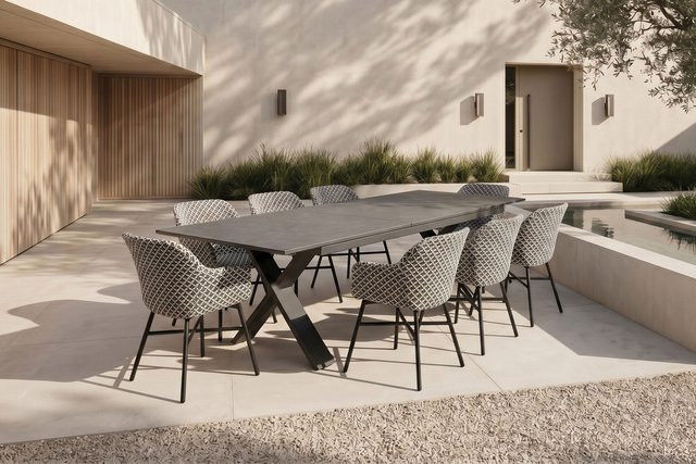 Hartman Xanadu Garten-Essgruppe mit Ausziehtisch und 8 Sesseln, Farben: Schwarz, Grau, Weiß, Materialien: Aluminium, Glas-Keramik, Kunststoff, Tisch Maße: Breite: 220 bis 280 cm, Tiefe: 100 cm - Bild 1