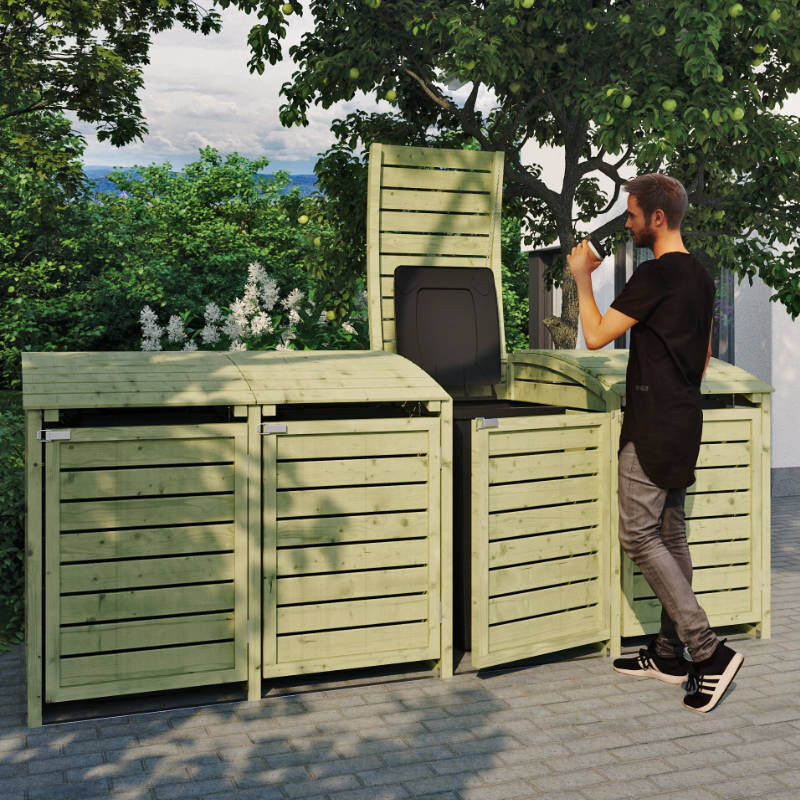 Mülltonnenabtrennung HENRI von T&J in Green mit Wood-Optik - Bild 1