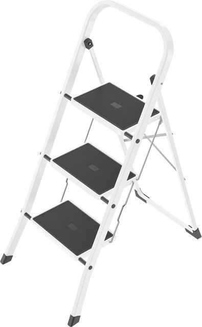 Hailo K40 BasicLine 3-stufige Trittleiter aus Stahl in Schwarz oder Weiß - Bild 1