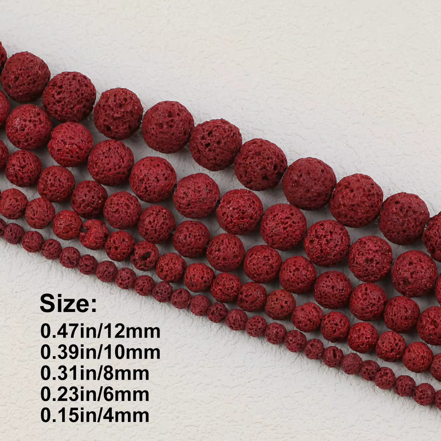JHNBY Distanzperlen, rote vulkanische Lavasteinperle, 4-12 mm - Bild 4