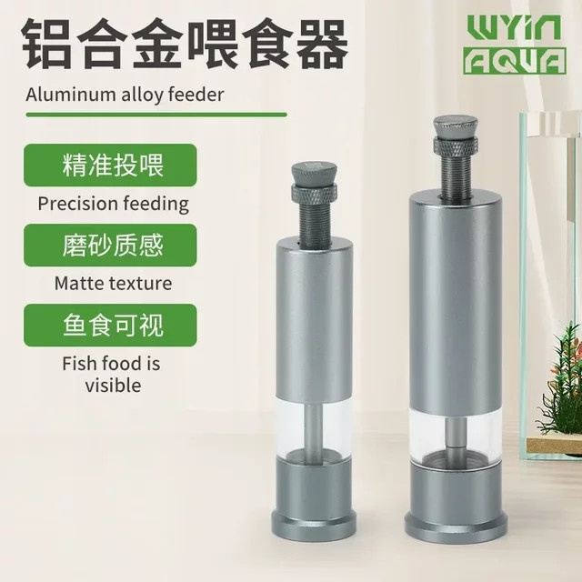 Handgehaltener Aquarium-Futterautomat aus Aluminiumlegierung in Silber für die präzise Futterabgabe von Fischen - Bild 1