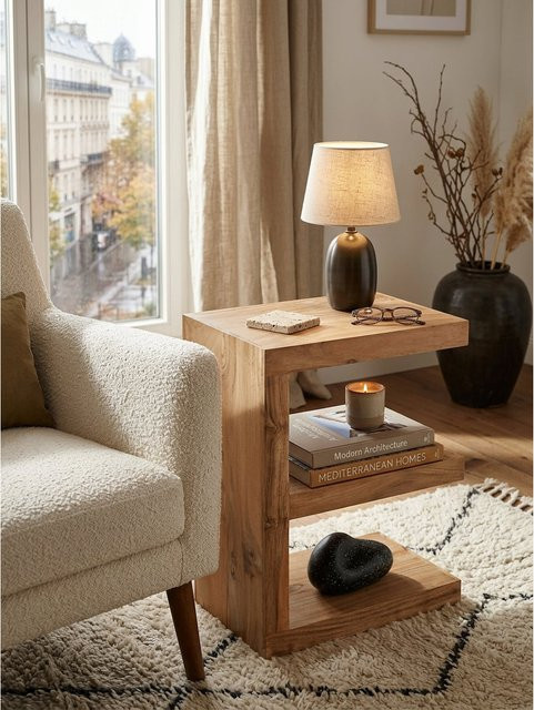 Beistelltisch MUMBAI von KADIMA DESIGN aus Massivholz Akazie im Landhausstil, Farbe Braun, B/T/H: 30 x 44 x 60 cm - Bild 1